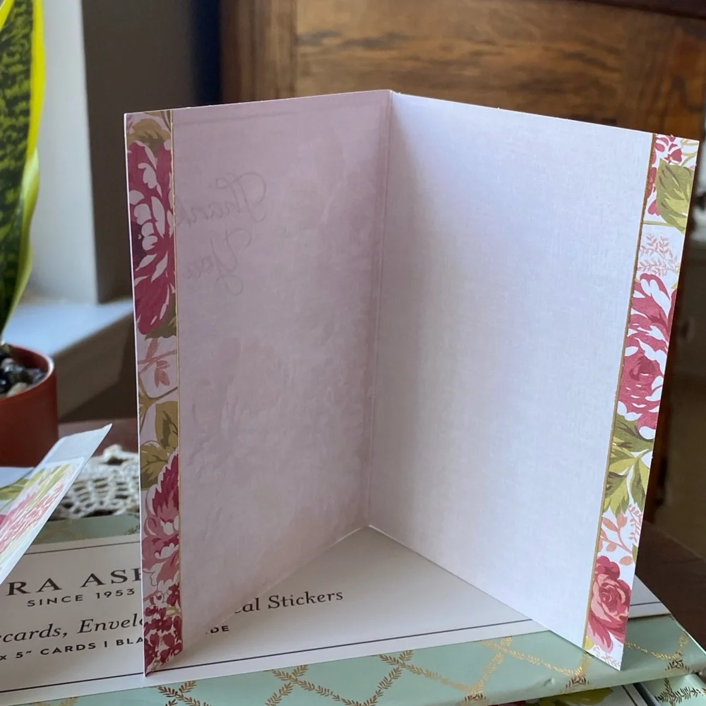 Laura Ashley Stationery Box Set in Mint and Gold Set of 13 Thank You Cards.